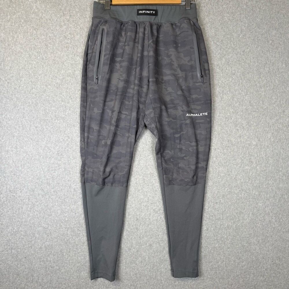 Alphalete Infinity Mens Size Medium Tech Pants Gray Woven 4 Way Stretch Pockets
